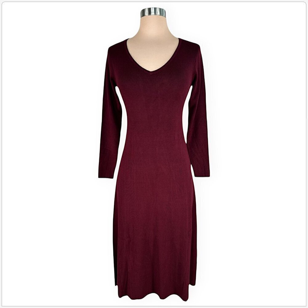 Whisper Knits by Louis Dell'Olio Burgundy Oxblood Knit Sweater Dress New XXSP
